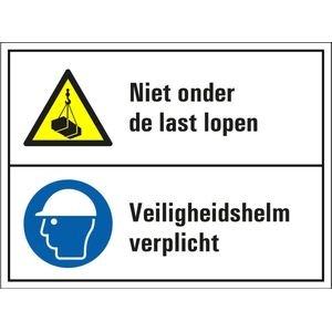 Niet onder last lopen en veiligheidshelm verplicht sticker 280 x 210 mm