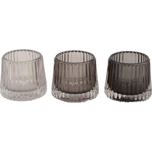 Dijk Natural Collections Theelichthouder glas met ribbel Ø8x7cm verkrijgbaar in verschillende tinten grijs grijs Glas Naturel Collections Waxinelichtjeshouder (8.0000cm x 8.0000cm)