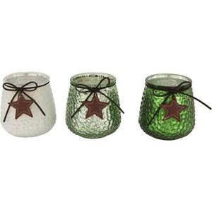 Theelichthouder glas Ø9.5x10cm Mixed groen verschillende Glas Dijk Natural Collections Waxinelichtjeshouder