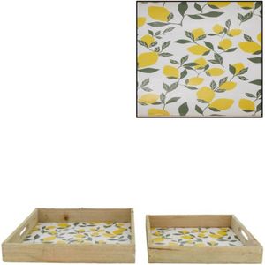 Dijk Natural Collections Tray set hout met print citroenen 2-delig 27x27x4cm geel Hout Dijk Natural Collections Dienblad (27.0000cm x 27.0000cm)