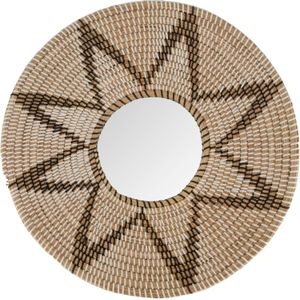 Dijk Natural Collections wandspiegel - Boho/Ibiza stijl - zwart/wit/beige - zeegras - Dia 52 cm