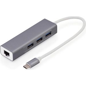 MMOBIEL USB Type C naar Ethernet 1000 Mbps Adapter RJ45 Dongle 3 USB Poorten 3.0 – Grijs