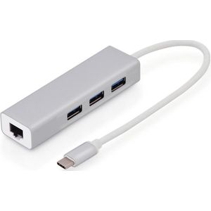 MMOBIEL - USB Type C naar Ethernet Adapter - Zilver - 1000 Mbps - 3 USB Poorten 3.0
