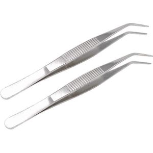 MMOBIEL 2 Stuk Roestvrij staal pincet 12cm met gebogen gekartelde tip Professional Multifunctionele Tang Tool voor industrieel werk, laboratorium gebruik, tuinieren, koken