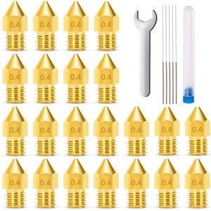 MMOBIEL 20x E3D Extruder Printer Nozzles 0,4 mm messing E3D V5-V6 3D voor 1,75 mm filament