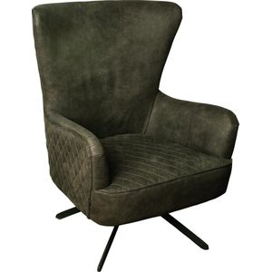 PTMD reily green pu fauteuil draaiend groen (KAKI) stof met zwart onderstel