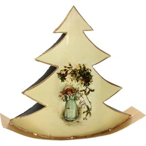 PTMD Kerstboom schilderwerk meisje - hoogte: 27cm - PTMD Christmas Prints iron tree cream girl print L