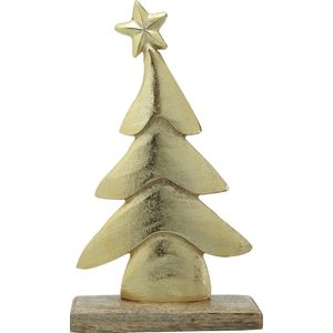 PTMD Marrey Aluminium Kerstboom Beeld L - 35 x 5 x 20 cm - Aluminium/hout - Goud
