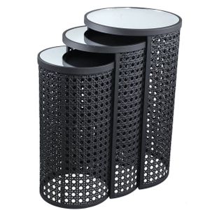 PTMD Jinda Bijzettafel - H70 x Ø40 cm - Ijzer - Grijs - Set van 3