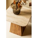 PTMD Bronson Cream Travertine and wood sidetable low