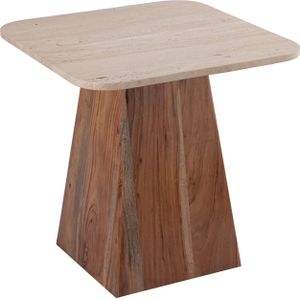 PTMD Bronson Cream Travertine and wood sidetable low
