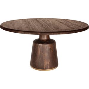 PTMD Aimen Brown mango wood dining table round gold leg