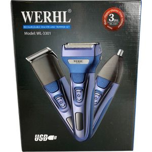 Set Scheerapparaat en Tondeuse Mannen - Neus, Haar en Baardtrimmer -Professionele trimmer - Oplaadbaar - Blauw
