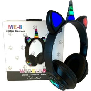 Cat Eenhoorn Wireless Stereo Koptelefoon - Over Ear Headset - Hifi Stereo Bass - Katten Oortjes - Zwart