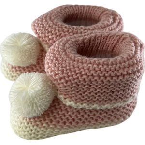Baby Slofjes - Donker roze - 0-6 maanden - Handgeweven - Kraam Cadeau - Eerste baby schoentjes