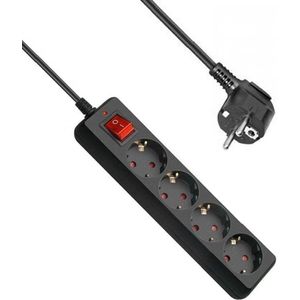 Allteq - 4-voudige Stekkerdoos - Zwart - Kabellengte 1,5 Meter - Met Schakelaar