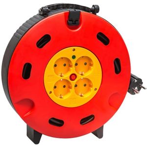Allteq - Kabelhaspel - 15 Meter - Rood/Zwart/Geel - 4-voudig