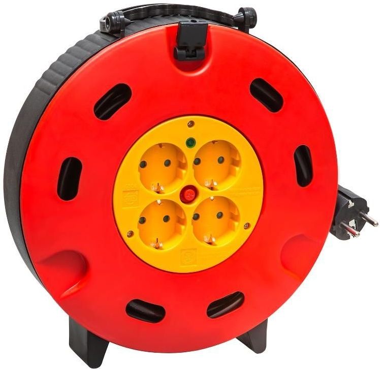 Allteq - Kabelhaspel - 15 Meter - Rood/Zwart/Geel - 4-voudig