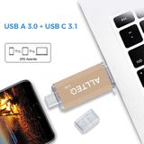 Allteq - USB C Stick - 32 GB - Goud - Aluminium - 3.2 Gen 1x1