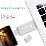 USB stick - Dual USB - USB C - 64 GB - Zilver - Allteq