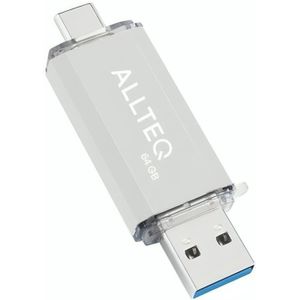 USB stick - Dual USB - USB C - 64 GB - Zilver - Allteq
