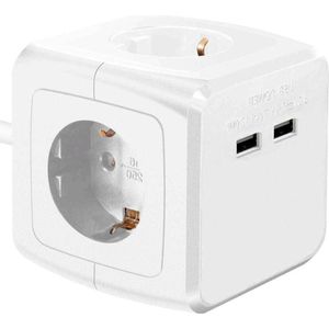 Stekkerdoos - Schuko - 3 voudig - USB lader - 16 ampère - Cube - Bureau bevestiging - Wit - Allteq