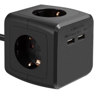 Stekkerdoos - Schuko - 3 voudig - USB lader - 16 ampère - Cube - Bureau bevestiging - Zwart - Allteq