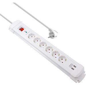 Allteq - SU-120 - Stekkerdoos met Schakelaar en USB - Wit - 6x Type F, 2x USB
