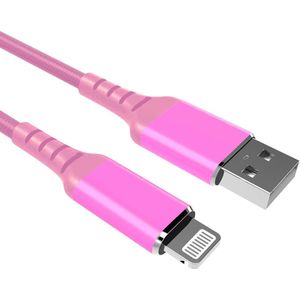 USB A naar Lightning kabel - 2.0 - Apple MFI gecertificeerd - Nylon mantel - Roze - 3 meter - Allteq