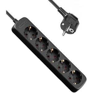 Stekkerdoos - 5-voudig - 10 meter - Zwart - Allteq