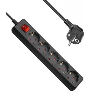 Allteq - Stekkerdoos met schakelaar - 5-voudig - 10 meter - Zwart