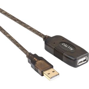 USB verlengkabel Met versterker 15 meter 480 Mb/ Verguld Zwart