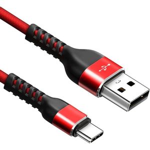 USB C kabel - 2.0 - 4.8 Gb/s overdrachtssnelheid - Nylon mantel - Rood - 1 meter - Allteq