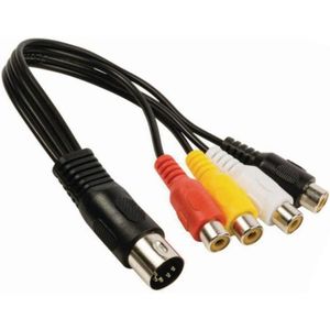 DIN naar tulp kabel - DIN 5-polig - 4x Tulp female - Stereo - Analoog - 0.2 meter - Zwart - Allteq