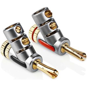 Banaanstekker - Schroefaansluiting - Schuine invoer - Verguld - Afgeschermd - 7mm - Aluminium - 2 stuks - Allteq