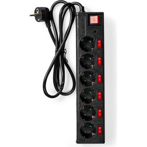 Allteq - 6-voudige Stekkerdoos - Zwart - Kunststof - 1.5 Meter Kabel