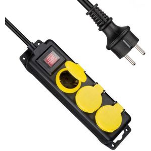 Allteq - Stekkerdoos - 3-voudig - Zwart - 3 meter - Spatwaterdicht