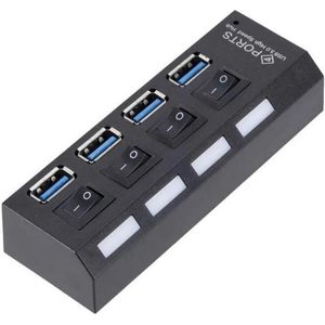 USB hub - 4 poorten - USB A female - Busgevoed - Inclusief USB A naar Micro USB B kabel - Zwart - Allteq