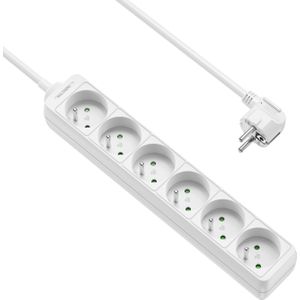 Allteq - 6-voudige Stekkerdoos - Wit - Kunststof - 5 Meter Kabel