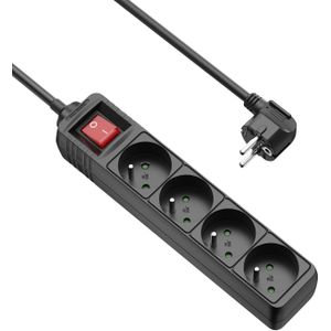 Allteq - Stekkerdoos met schakelaar - penaarde - 4-voudig - 3 meter - Zwart