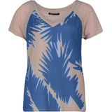 Eefje - T-shirt - Blauw - Beige - Viscose en Linnen - Korte Mouwen