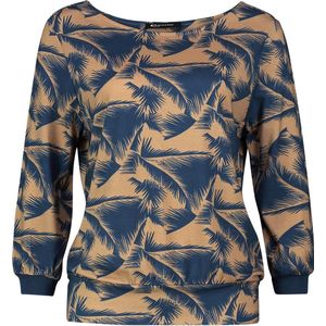 Eto - T-shirt - Beige en Blauw - Jersey - Driekwartmouwen