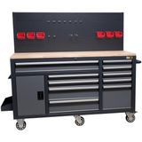 TOOLBOX4YOU - Mobiele Gereedschapswagen - Massief Houten Werkblad - 10 Lades
