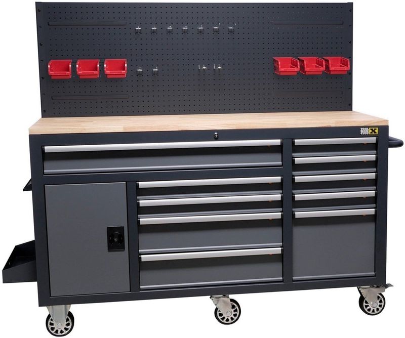 TOOLBOX4YOU - Mobiele Gereedschapswagen - Massief Houten Werkblad - 10 Lades