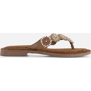 Lazamani - Luna Leren Dames Slippers Beige