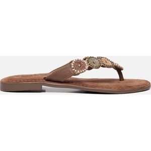 Lazamani - Luna Leren Dames Slippers Beige