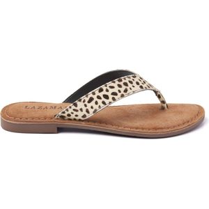 Lazamani 75.481 leren teenslippers met dierenprint ecru/zwart