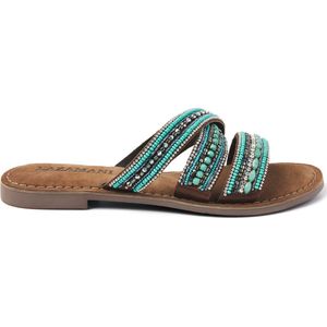 Lazamani - Marlin Leren Dames Slippers Aqua