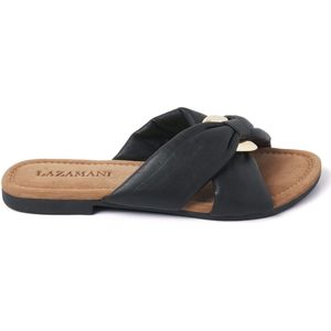 Lazamani - Zwarte Slippers - Leer - Dames