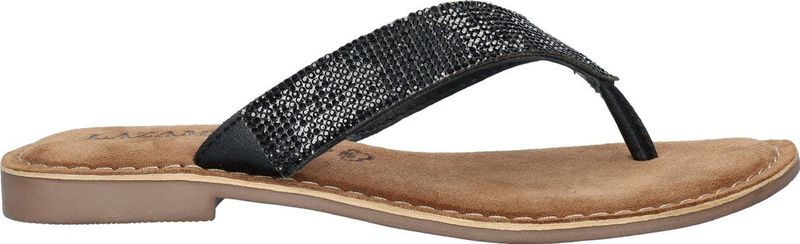 Lazamani - Ilja Leren Dames Slippers Black